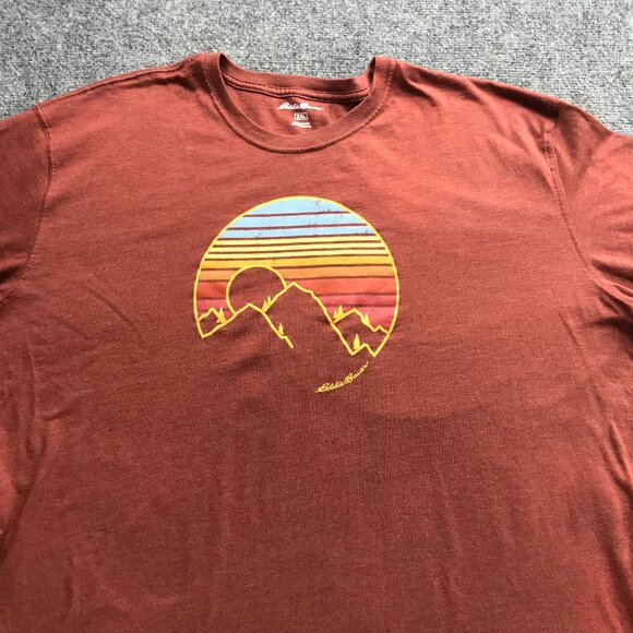 Eddie Bauer Shirt Mens XXL Rust Sun Mountains Graphic Tee Base Layer Hiking - Picture 2 of 12
